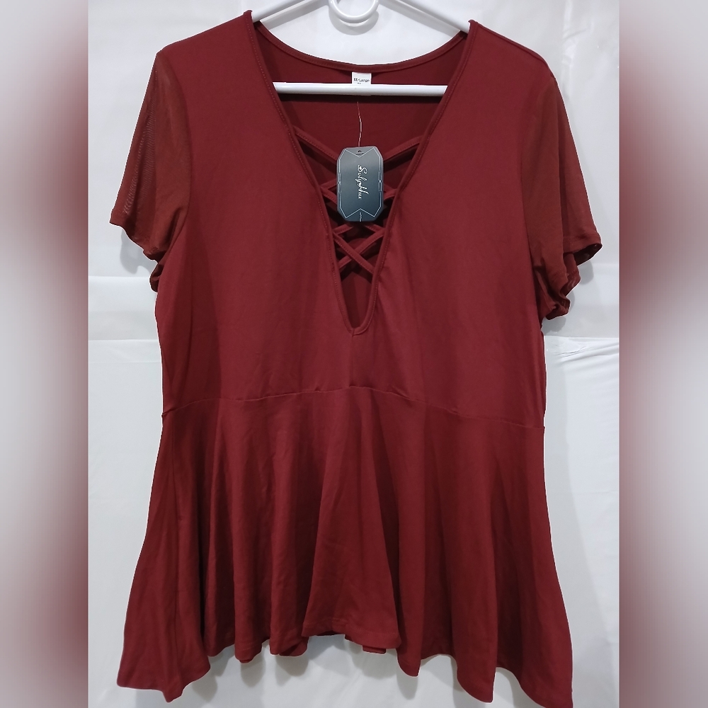 Elegant Burgundy Blouse with Crisscross Neckline